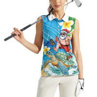 Polynesian Merry Christmas Women Sleeveless Polo Shirt Funny Santa with Sea Turtle Beach Plumeria LT03 - Polynesian Pride
