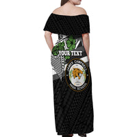 Hawaii James Campbell High School Family Matching Off Shoulder Maxi Dress and Hawaiian Shirt Kakau Pattern Black Version LT03 - Polynesian Pride