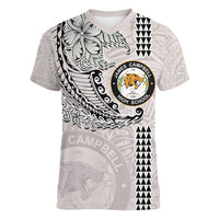 Custom Hawaii James Campbell High School Women V Neck T Shirt Tribal Kakau Pattern LT03 Female White - Polynesian Pride