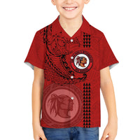 Hawaii Kahuku High & Intermediate School Family Matching Puletasi Dress and Hawaiian Shirt Tribal Kakau Pattern LT03 Son's Shirt Red - Polynesian Pride