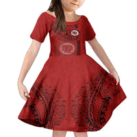 Hawaii Kahuku High & Intermediate School Family Matching Summer Maxi Dress and Hawaiian Shirt Tribal Kakau Pattern LT03 Daughter's Dress Red - Polynesian Pride