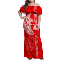 Hawaii Kalani High School Family Matching Off Shoulder Maxi Dress and Hawaiian Shirt Tribal Kakau Pattern LT03 Mom's Dress Red - Polynesian Pride