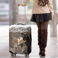 Custom New Zealand Womens Day Luggage Cover Traditional Maori Woman Polynesian Pattern Brown Color LT03 - Polynesian Pride