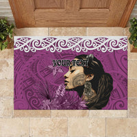 Custom New Zealand Womens Day Rubber Doormat Traditional Maori Woman Polynesian Pattern Pink Color LT03 - Polynesian Pride
