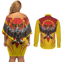 American Samoa Fautasi Race Couples Matching Off Shoulder Short Dress and Long Sleeve Button Shirt Pago Pago-Aeto Samoan Tattoo and Eagle