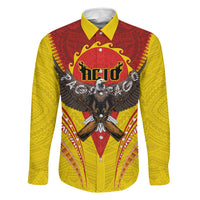 American Samoa Fautasi Race Family Matching Off Shoulder Maxi Dress and Hawaiian Shirt Pago Pago-Aeto Samoan Tattoo and Eagle LT03 Dad's Shirt - Long Sleeve Yellow - Polynesian Pride