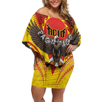 American Samoa Fautasi Race Family Matching Off Shoulder Short Dress and Hawaiian Shirt Pago Pago-Aeto Samoan Tattoo and Eagle LT03 Mom's Dress Yellow - Polynesian Pride