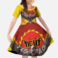 American Samoa Fautasi Race Family Matching Tank Maxi Dress and Hawaiian Shirt Pago Pago-Aeto Samoan Tattoo and Eagle LT03 Daughter's Dress Yellow - Polynesian Pride