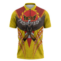American Samoa Fautasi Race Zipper Polo Shirt Pago Pago-Aeto Samoan Tattoo and Eagle