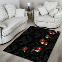 Hawaiian Taro Leaves-Hibiscus and Plumeria Area Rug Floral Tribal Tattoo Motif LT03 - Polynesian Pride
