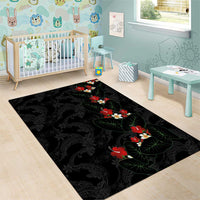Hawaiian Taro Leaves-Hibiscus and Plumeria Area Rug Floral Tribal Tattoo Motif LT03 - Polynesian Pride