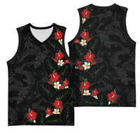 Hawaiian Taro Leaves-Hibiscus and Plumeria Basketball Jersey Floral Tribal Tattoo Motif LT03 - Polynesian Pride