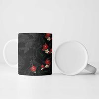 Hawaiian Taro Leaves-Hibiscus and Plumeria Ceramic Mug Floral Tribal Tattoo Motif