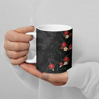 Hawaiian Taro Leaves-Hibiscus and Plumeria Ceramic Mug Floral Tribal Tattoo Motif