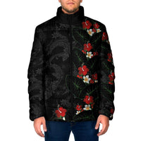 Hawaiian Taro Leaves-Hibiscus and Plumeria Padded Jacket Floral Tribal Tattoo Motif