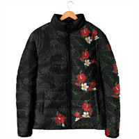 Hawaiian Taro Leaves-Hibiscus and Plumeria Padded Jacket Floral Tribal Tattoo Motif