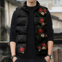 Hawaiian Taro Leaves-Hibiscus and Plumeria Sleeveless Puffer Jacket Floral Tribal Tattoo Motif LT03 - Polynesian Pride