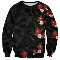 Hawaiian Taro Leaves-Hibiscus and Plumeria Sweatshirt Floral Tribal Tattoo Motif