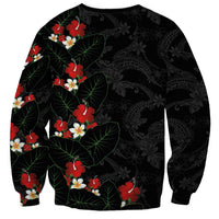 Hawaiian Taro Leaves-Hibiscus and Plumeria Sweatshirt Floral Tribal Tattoo Motif