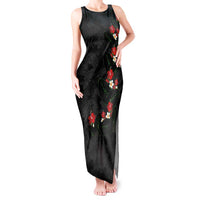 Hawaiian Taro Leaves-Hibiscus and Plumeria Tank Maxi Dress Floral Tribal Tattoo Motif LT03 Women Black - Polynesian Pride