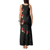 Hawaiian Taro Leaves-Hibiscus and Plumeria Tank Maxi Dress Floral Tribal Tattoo Motif LT03 - Polynesian Pride