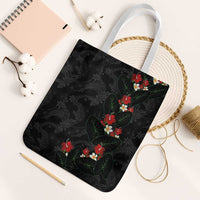 Hawaiian Taro Leaves-Hibiscus and Plumeria Tote Bag Floral Tribal Tattoo Motif LT03 White Strap One Size Black - Polynesian Pride