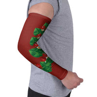 Hawaiian Taro Leaves-Hibiscus and Plumeria Arm Sleeves Polynesian Art-Kakau Tattoo Red