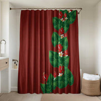 Hawaiian Taro Leaves-Hibiscus and Plumeria Bathroom Set Polynesian Art-Kakau Tattoo Red