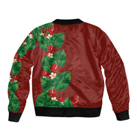 Hawaiian Taro Leaves-Hibiscus and Plumeria Bomber Jacket Polynesian Art-Kakau Tattoo Red