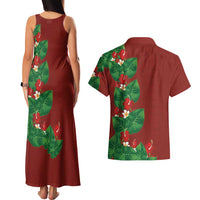 Hawaiian Taro Leaves-Hibiscus and Plumeria Couples Matching Tank Maxi Dress and Hawaiian Shirt Polynesian Art-Kakau Tattoo Red LT03 - Polynesian Pride
