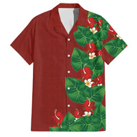 Hawaiian Taro Leaves-Hibiscus and Plumeria Family Matching Mermaid Dress and Hawaiian Shirt Polynesian Art-Kakau Tattoo Red LT03 Dad's Shirt - Short Sleeve Red - Polynesian Pride