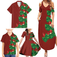 Hawaiian Taro Leaves-Hibiscus and Plumeria Family Matching Summer Maxi Dress and Hawaiian Shirt Polynesian Art-Kakau Tattoo Red LT03 - Polynesian Pride