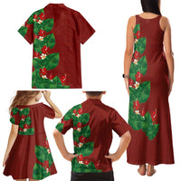 Hawaiian Taro Leaves-Hibiscus and Plumeria Family Matching Tank Maxi Dress and Hawaiian Shirt Polynesian Art-Kakau Tattoo Red LT03 - Polynesian Pride