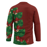 Hawaiian Taro Leaves-Hibiscus and Plumeria Hockey Jersey Polynesian Art-Kakau Tattoo Red LT03 - Polynesian Pride