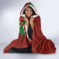 Hawaiian Taro Leaves-Hibiscus and Plumeria Hooded Blanket Polynesian Art-Kakau Tattoo Red