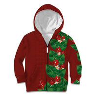 Hawaiian Taro Leaves-Hibiscus and Plumeria Kid Hoodie Polynesian Art-Kakau Tattoo Red LT03 Zip Hoodie Red - Polynesian Pride