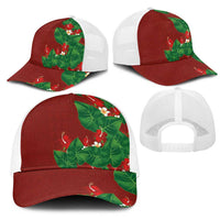 Hawaiian Taro Leaves-Hibiscus and Plumeria Mesh Trucker Cap Polynesian Art-Kakau Tattoo Red