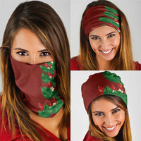 Hawaiian Taro Leaves-Hibiscus and Plumeria Neck Gaiter Polynesian Art-Kakau Tattoo Red