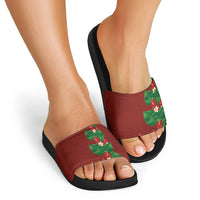Hawaiian Taro Leaves-Hibiscus and Plumeria Slide Sandals Polynesian Art-Kakau Tattoo Red