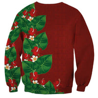 Hawaiian Taro Leaves-Hibiscus and Plumeria Sweatshirt Polynesian Art-Kakau Tattoo Red