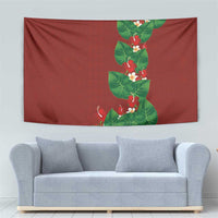Hawaiian Taro Leaves-Hibiscus and Plumeria Tapestry Polynesian Art-Kakau Tattoo Red