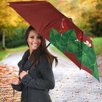 Hawaiian Taro Leaves-Hibiscus and Plumeria Umbrella Polynesian Art-Kakau Tattoo Red