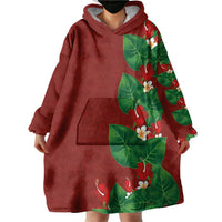 Hawaiian Taro Leaves-Hibiscus and Plumeria Wearable Blanket Hoodie Polynesian Art-Kakau Tattoo Red LT03 - Polynesian Pride