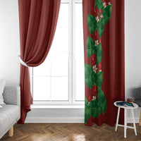 Hawaiian Taro Leaves-Hibiscus and Plumeria Window Curtain Polynesian Art-Kakau Tattoo Red