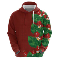 Hawaiian Taro Leaves-Hibiscus and Plumeria Zip Hoodie Polynesian Art-Kakau Tattoo Red LT03 - Polynesian Pride