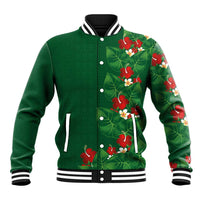 Hawaiian Taro Leaves-Hibiscus and Plumeria Baseball Jacket Polynesian Art-Kakau Tattoo Green