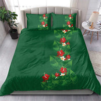 Hawaiian Taro Leaves-Hibiscus and Plumeria Bedding Set Polynesian Art-Kakau Tattoo Green