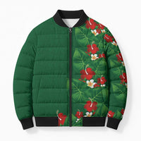 Hawaiian Taro Leaves-Hibiscus and Plumeria Bomber Puffer Jacket Polynesian Art-Kakau Tattoo Green LT03 Unisex Green - Polynesian Pride