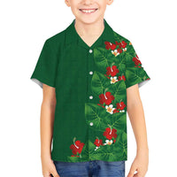 Hawaiian Taro Leaves-Hibiscus and Plumeria Family Matching Off Shoulder Short Dress and Hawaiian Shirt Polynesian Art-Kakau Tattoo Green LT03 Son's Shirt Green - Polynesian Pride