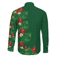 Hawaiian Taro Leaves-Hibiscus and Plumeria Family Matching Short Sleeve Bodycon Dress and Hawaiian Shirt Polynesian Art-Kakau Tattoo Green LT03 - Polynesian Pride